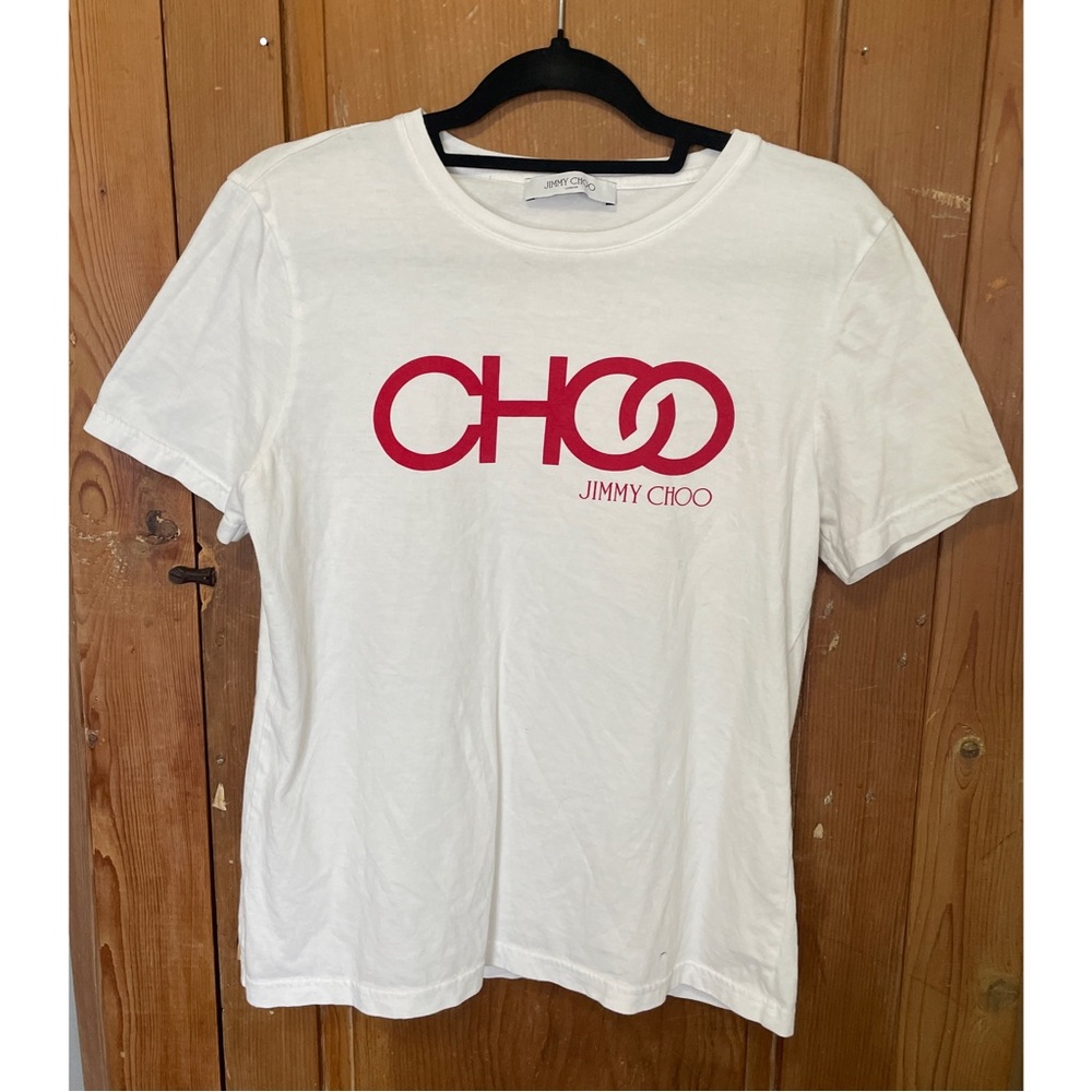 Jimmy Choo white cotton and red logo print tee